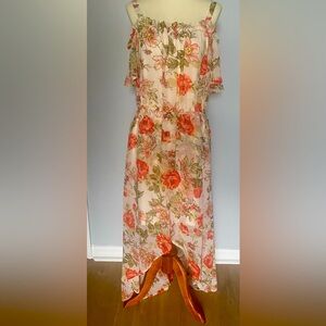 As U Wish Pink Floral Ruched Chiffon Playful  High Low Dress Junior’s Large